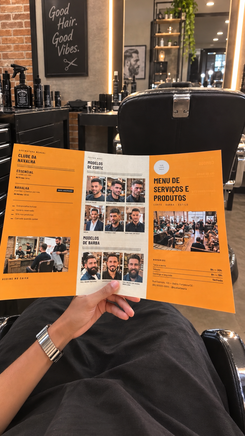 Menu de serviços impresso na barbearia