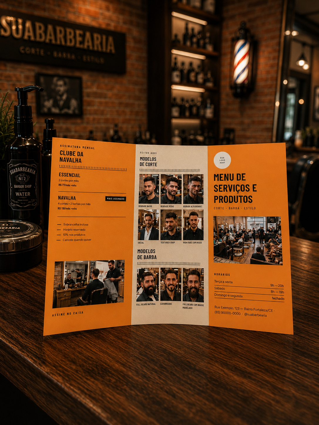 Menu de serviços impresso sendo usado na barbearia