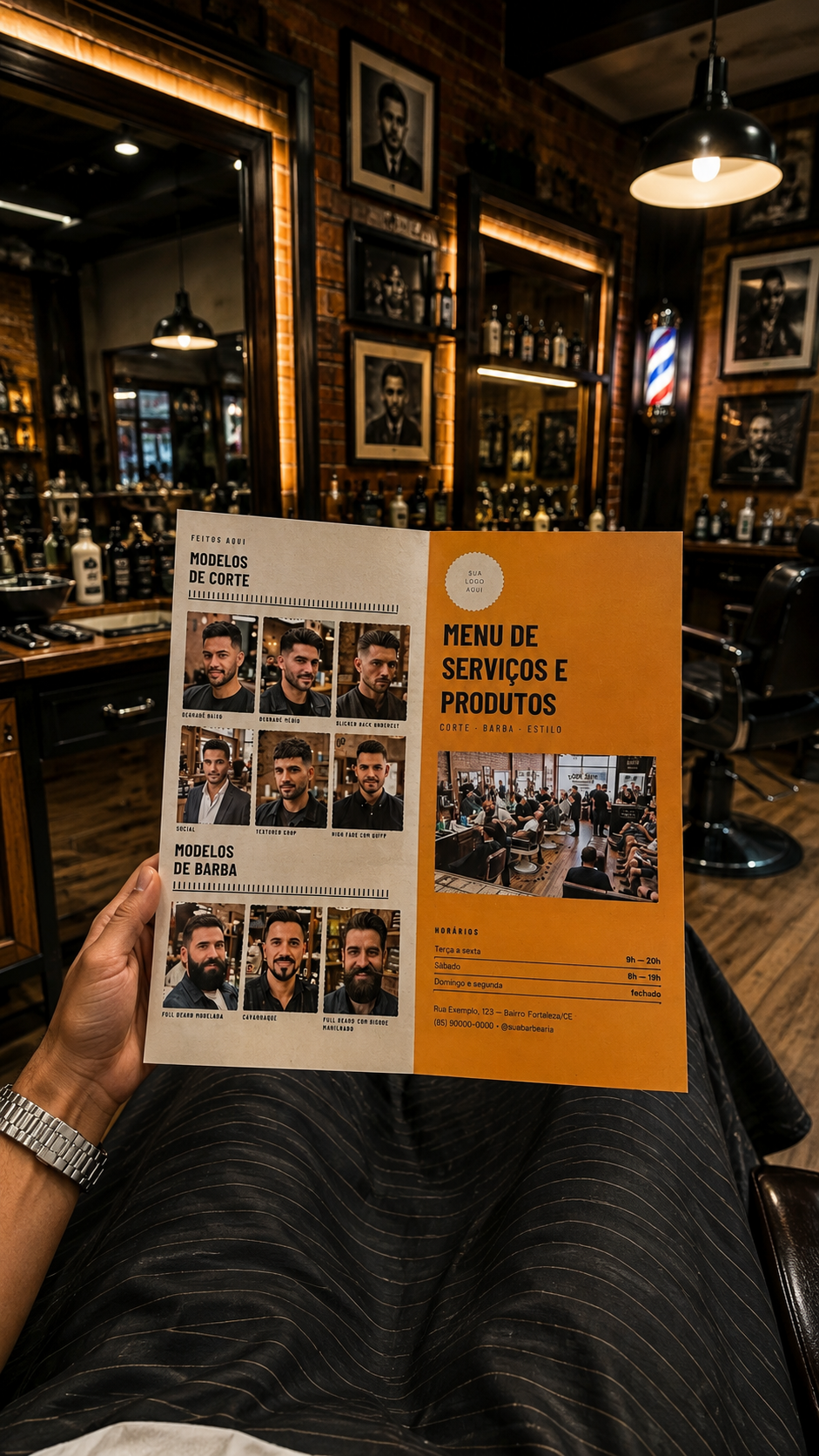 Cliente escolhendo o corte no menu da barbearia
